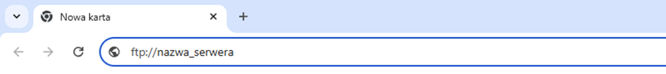 Pasek adresu w przeglądarce z wpisanym poleceniem łączenia z FTP