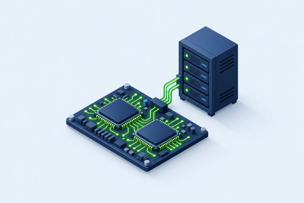 Serwer dedykowany Intel czy AMD? Co naprawdę zmienia wybór platformy (grafika wygenerowana przez AI)